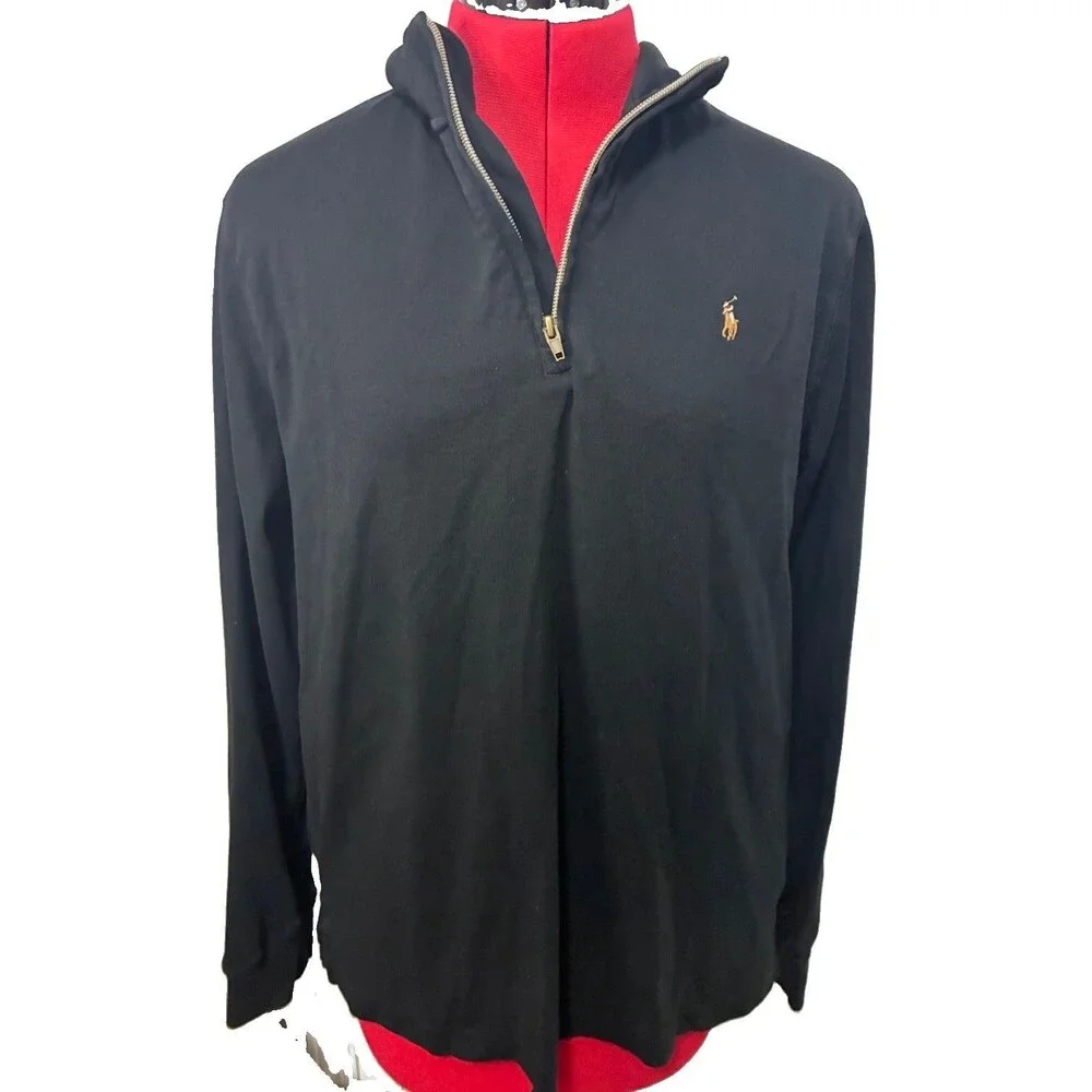 Polo Ralph Lauren Quarter Zip Pullover Sweater Boy's Size XL 18-20 Black Cotton